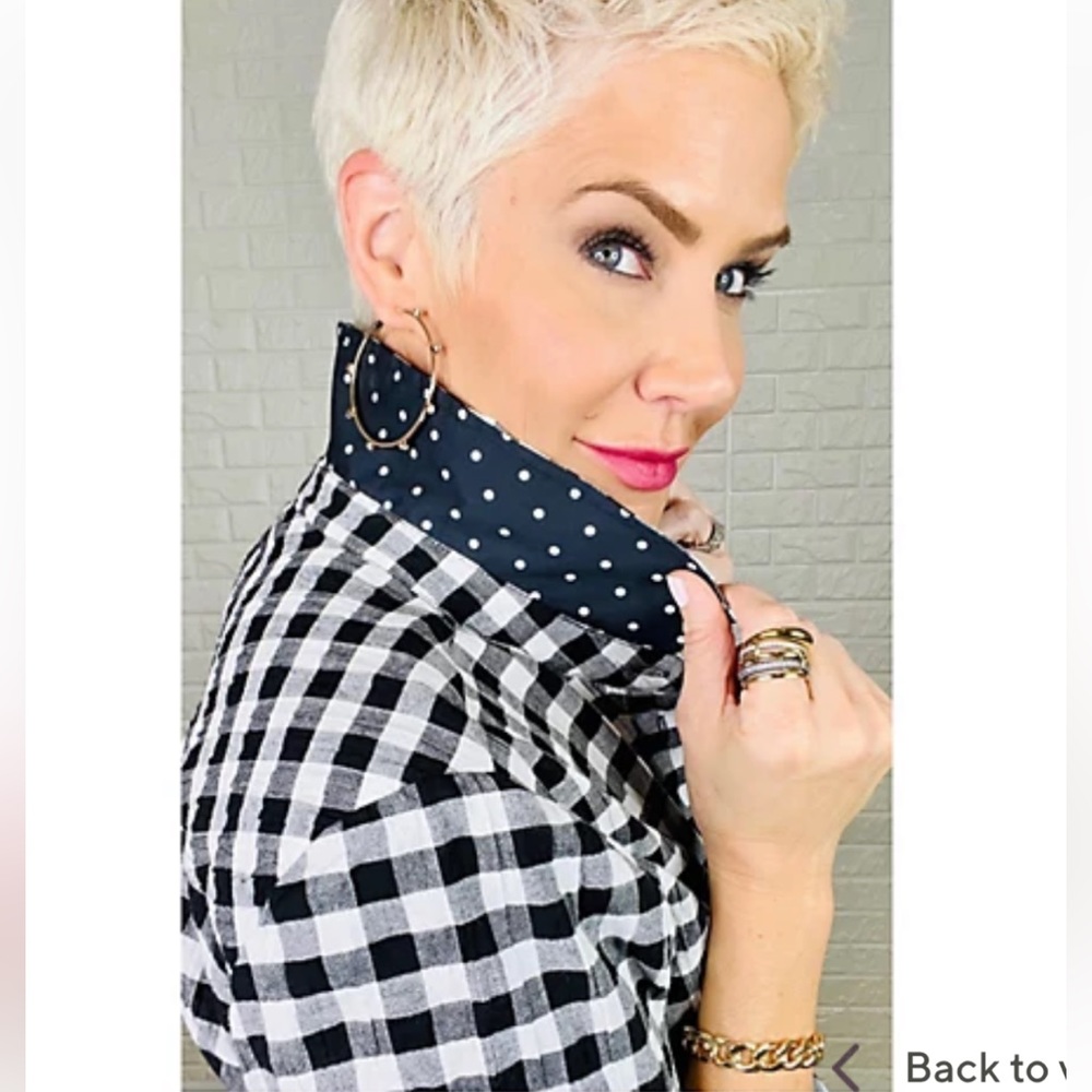 NWT Joan Rivers (from QVC) Gingham Short-Sleeve Shirt, Black & White, Size M - Picture 2 of 8